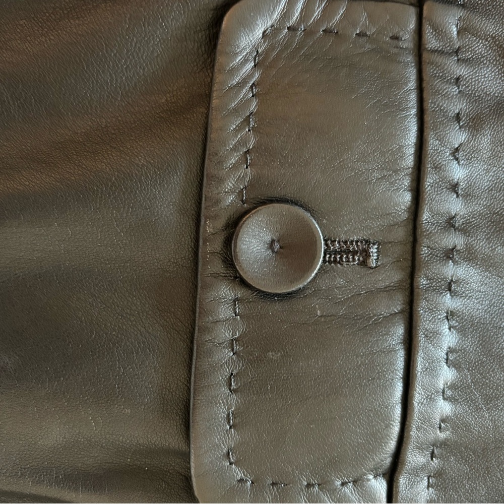 Talbots Black Leather Round-Neck Button Jacket - image 4